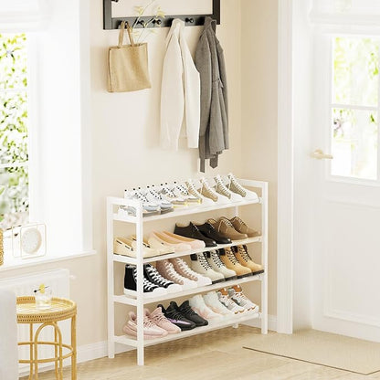 Mavivegue Expandable Shoe Rack for Closet, Adjustable Shoe Rack for Small Space (White, 4 Tier - Small)