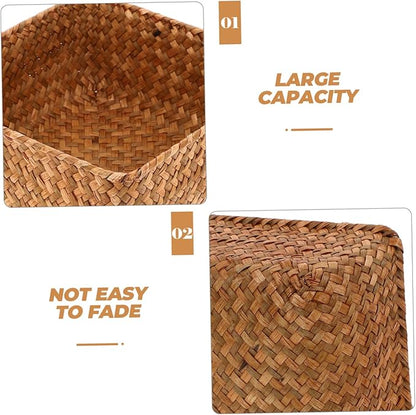 Natural Seagrass Basket Organizer Capacity Kitchen Storage Box for Spices Utensils Desktop Storage Versatile Home Organizer for All Rooms
