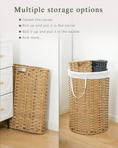 Laundry Basket Round Rattan Laundry Hamper 29.1 Gal(110 L)Handwoven Large Wicker Basket with Handles, Wicker Hamper with Removable Bags and 2 Mesh Bags for Bathroom Living Room Natural(No Lid)