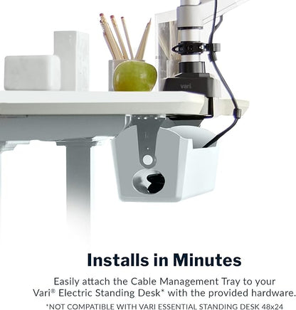 Vari Cable Management Tray - Under Desk Cord & Wire Organizer - Ideal for Home Office Sit Stand Desks - Fits Adjustable Electric Standing Desk 48x30, 60x30, 60x24, 72x30 - Easy Assembly (White)