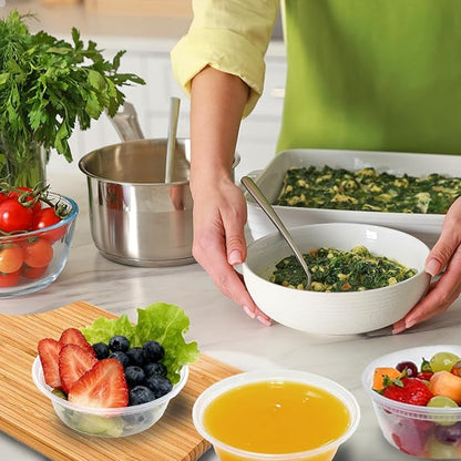 Slomg 100 Pack 8oz Plastic Deli Containers with Lids, Disposable Food Storage Containers for Soup Meal Prep Leftover, To Go Takeout Quart Bowls for Restaurant Kitchen Microwave Dishwasher Freezer Safe