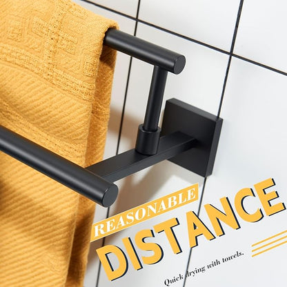KOKOSIRI Bathroom Towel Bars 24-Inch Double Towel Rails Matte Black Towel Holder for Kitchen Garage Wall Mount Stainless Steel B5009BK-L24