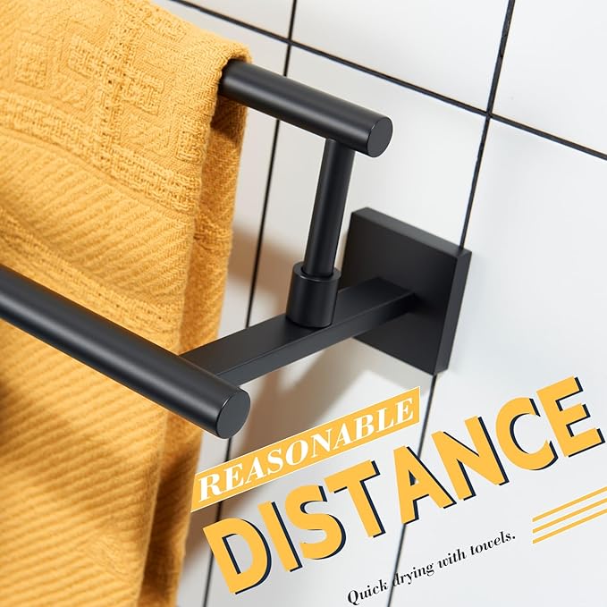 KOKOSIRI Bathroom Towel Bars 32-Inch Double Towel Rails Matte Black Towel Holder Overlength for Kitchen Garage Stainless Steel B5009BK-L32