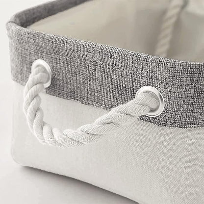 Storage Bins - Storage Baskets for Shelves Storage Cubes with Handles Small Baskets for Organizing (Gray and White 11.8 x 7.9 x 5.2 inch)