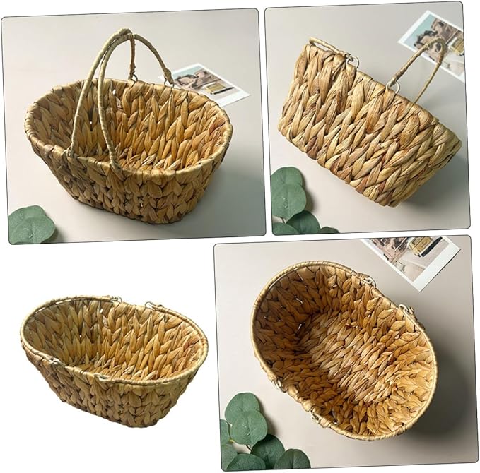 Woven Fruit Basket Stair Basket Pantry Organizer Boho Decor Handle Swing Storage