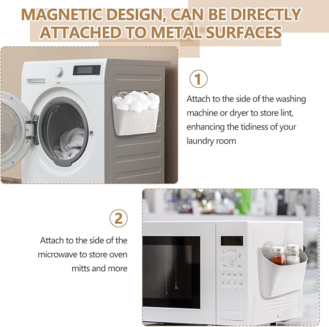 Novabright 2 Pack Magnetic Lint Bin for Laundry Room Trash Silicone Can for Dryer Kitchen Fridge, or Other Metal Surface Organizer Box(White)
