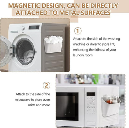 Novabright 2 Pack Magnetic Lint Bin for Laundry Room Trash Silicone Can for Dryer Kitchen Fridge, or Other Metal Surface Organizer Box(White)