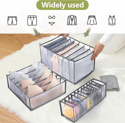 TOOVREN Clothes Organizer for Folded Clothes, Wardrobe Clothes Organizer, Drawer Organizers for Clothing, Mesh Storage Compartment Storage for Underwear Pants t-Shirt Leggings (7Grids,6Pack)