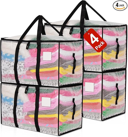 Moving Bags Heavy Duty Extra Large, Alternative for Moving Boxes & Moving Supplies,Clear Storage Bins with Lids, Plastic Packing Tote, Storage Bags for Clothes with Handles & Zippers(Clear, 4Pack)