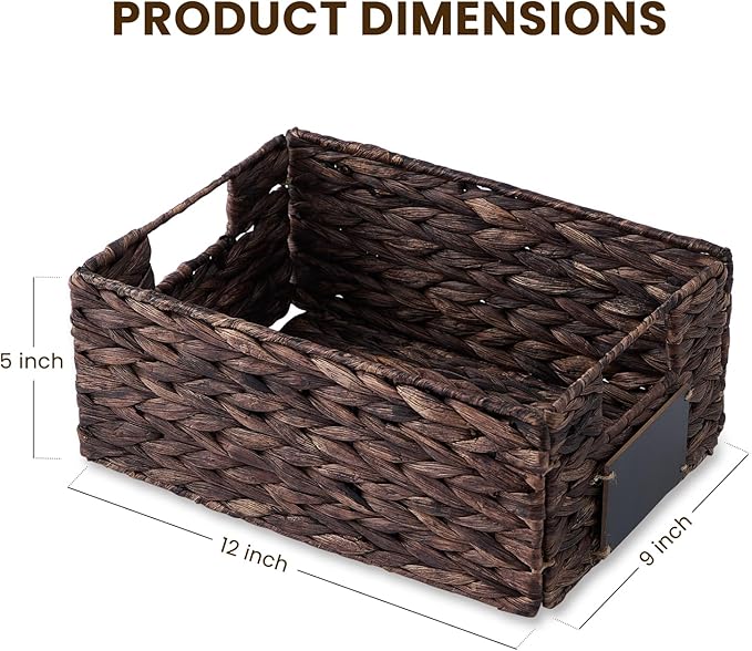 rectangular hyacinth wicker baskets with liners for storage, kitchen, laundry 12x9x5 iNCHES (Brown, 12x9x5 Inches)