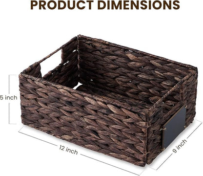 rectangular hyacinth wicker baskets with liners for storage, kitchen, laundry 12x9x5 iNCHES (Brown, 12x9x5 Inches)