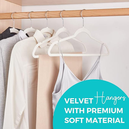 HOUSE DAY Premium Velvet Hangers 50 Pack, Non-Slip Flocked Felt Hangers, Sturdy Clothes Hangers with 360° Rotatable Hook, Heavy Duty Coat Hanger, Durable Slim White Hanger for Closet Space Saving