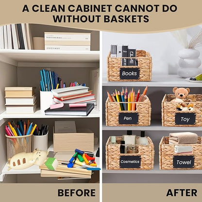 rectangular hyacinth wicker baskets with liners for storage, kitchen, laundry 12x9x5 iNCHES (Natural, 12x9x5 Inches)