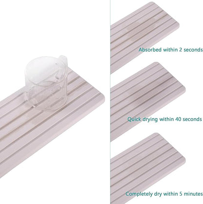 2 PCS Water Absorbent diatomite Coasters, 10.2" x 4" Water Absorbing Stone Tray for Sink, Stone Drying mat for Kitchen Counter, Stone soap Tray Used for Hand Soaps & toiletries & Plants