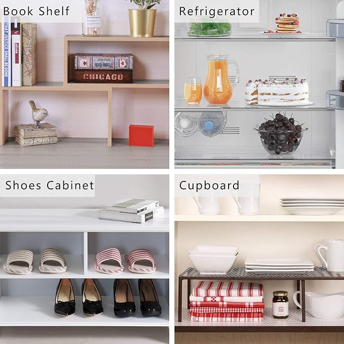 HooTown Refrigerator, Fridge Shelf Liners and Drawer Mats 11.8 Inch Wide x 393.7 Inch Long, Non Adhesive EVA Plastic Washable Waterproof Pads for Kitchen Cabinet, Pantry Closet, Cupboard, Clear