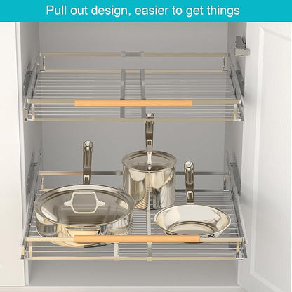 iPEGTOP 2 Pack Pull Out Cabinet Drawer Shelf Organizer, Extendable Sliding Slide Out Pantry Shelves Storage Heavy Duty for Kitchen Cabinets Under Sink, Adjustable Width 17.1~28" W x 22.4" D