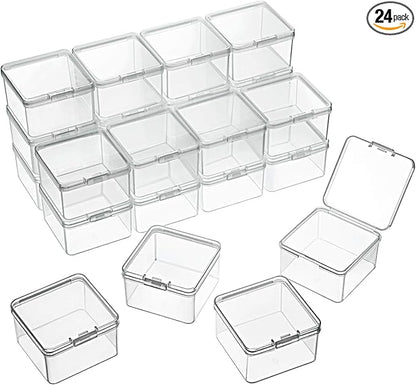 SATINIOR 24 Packs Small Clear Plastic Beads Storage Containers Box with Hinged Lid for Storage of Small Items, Crafts, Jewelry, Hardware (2.48 x 2.48 x 1.57 Inches)