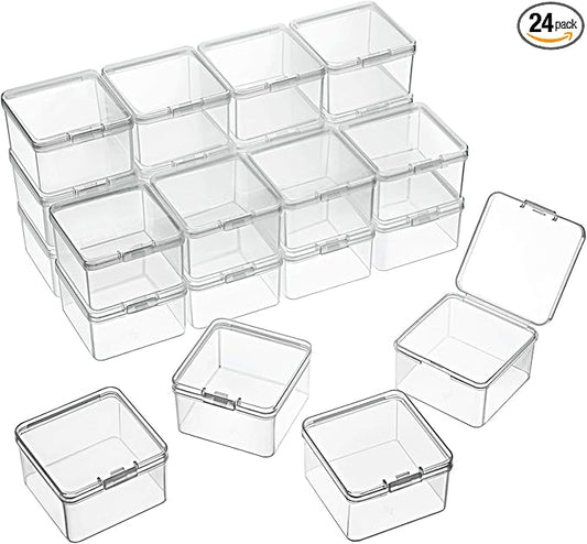 SATINIOR 24 Packs Small Clear Plastic Beads Storage Containers Box with Hinged Lid for Storage of Small Items, Crafts, Jewelry, Hardware (2.48 x 2.48 x 1.57 Inches)