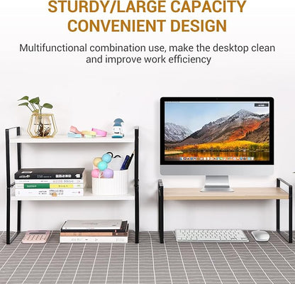 YGYQZ Wood Office Desk Shelf Organizer - Desktop Supplies Cute Dresser Top Organization Storage Rack and Cubicle Decor Aesthetic Bookshelf for Women Man and Kids (Black Wood-Single Tier)