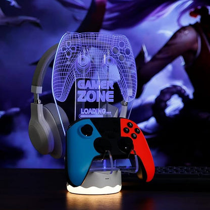 YuanDian Light up Headphone Controller Holder, 16 Colors 3D LED Lights Gamepad Headset Stand, Game Controller Hanger for All Universal Gaming PC Accessories