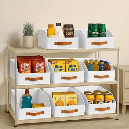 Fabric Storage Bins for Organizing - 8 Pack Large Trapezoid Collapsible Storage Bins with Front Handle, Closet Organizers and Storage for Bedroom, Home Shelves, Small Spaces, White