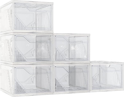 AWTATOS Shoe Boxes, 6 Pack Shoe Storage Organizers, Plastic Stackable Shoe Rack, Sneaker Containers, Toy Storage Bins for Entryway, Closet, Under Bed, Clear