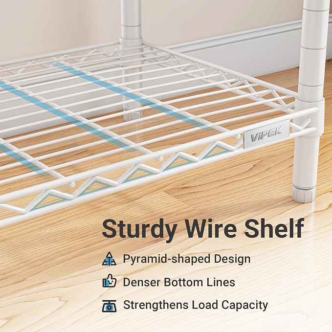VIPEK V5i Garment Rack Bedroom Armoires Freestanding Closet Organizer, Portable Wardrobe Closet Heavy Duty Clothing Rack with 8 Adjustable Shelves& 4 Hang Rods, 56.7" Lx15.7 Wx76.4 H, White (Medium)