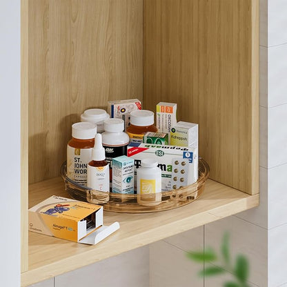 LAMU 4 Pack Lazy Susan Organizer, Lazy Susan Turntable for Cabinet, Refrigerator, Table Top, Kitchen, Bathroom, Pantry Organizers and Storage, 12in 10.6in, Amber