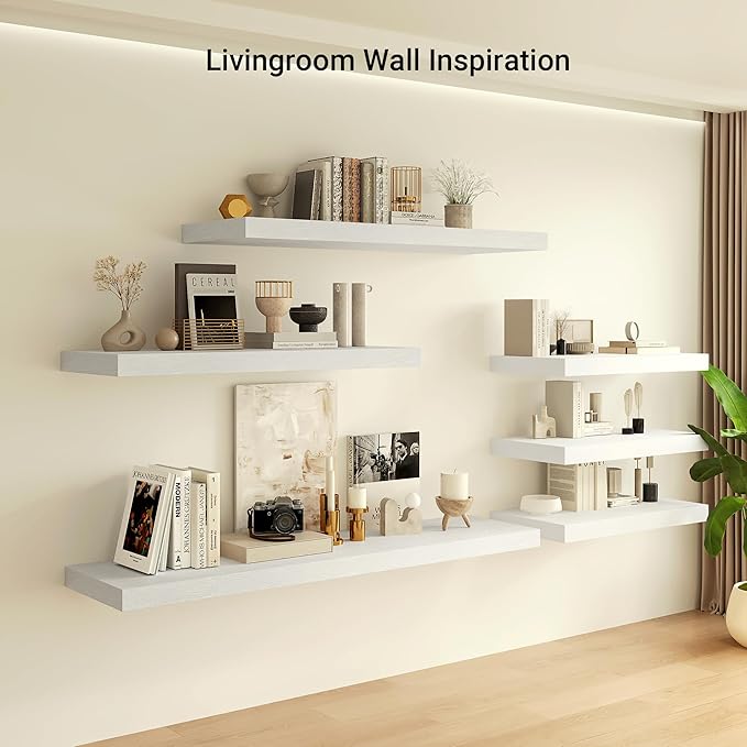 Heimlove 12" Deep Floating Shelves, 36 x 12 Inch Wall Mounted Long Floating Shelf with Invisible Brackets, for Home Decor, Bedroom, Kitchen, Living Room, Bathroom - 1 Pack, White