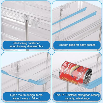 cjc Can Organizer for Pantry, 3 Sets 3 Tiers Can Organizer for Fridge, Clear Automatic Rolling Soda Pantry Organizers for 36 Cans, Stackable Storage Rack for Kitchen Cabinet