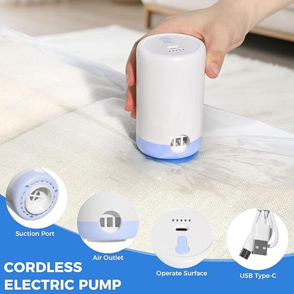 Eunhdet 10 Pack Travel Vacuum Storage Bags with USB Electric Pump, Combo Space Saver Vacuum Seal Bags for Clothing Travel Vaccine Sealed Storage Bag for Blankets Clothes Comforters Luggage, Clear