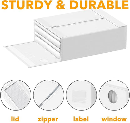 SpaceAid 12 Pack Bed Sheet Organizers and Storage, Foldable Sheet Organizer for Linen Closet, Sheets Set Folder Keeper with Window XL (Queen & King Size) Bedding Container (White, 12 Pack)