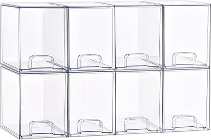 Sorbus Stackable Acrylic Storage Drawers, 8 Pack Clear Plastic Organizer Bins for Baby Bottles, Makeup, Bathroom, Vanity & Kitchen Countertop Organization, Pull-Out Drawer Design for Cabinets & Pantry