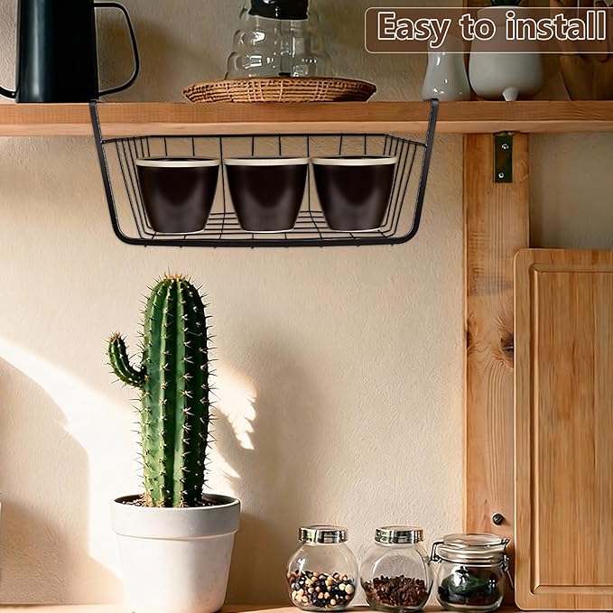 8 Pcs Under Shelf Wire Basket, Slide-in Baskets Organizer for Kitchen Pantry Desk Bookshelf, Cabinet Baskets Organizer 12.2x8.66x5.1Inch for Kitchen, Office, Pantry(Black and White)