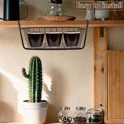 8 Pcs Under Shelf Wire Basket, Slide-in Baskets Organizer for Kitchen Pantry Desk Bookshelf, Cabinet Baskets Organizer 12.2x8.66x5.1Inch for Kitchen, Office, Pantry(Black and White)