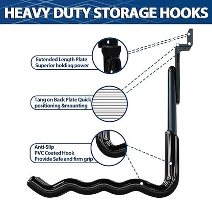 3-H Slatwall Accessories 10 Wave Hooks, Slatwall Hooks & Hangers, Slat Wall Hanging Hooks Heavy Duty, Proslat Accessories for Garage Storage Wall Panels Organzing Garden Tools Chairs Ladder(Black)