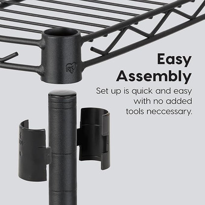 IRIS USA, Inc. 4-Tier Adjustable Heavy Duty Steel Storage Rack with Removable Locking Casters (Up to 1200 lbs Loading Capacity), Wire Organization Unit with Metal Shelves, Black (48"L x 18"W x 73.5"H)