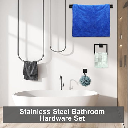 Gisafai 10 Pcs Black Bathroom Hardware Accessories Set 23.6 Inch Bath Towel Bar Kit Stainless Steel Bathroom Hardware Set Towel Racks Ring Robe Hooks Paper Holder for Wall Mounted