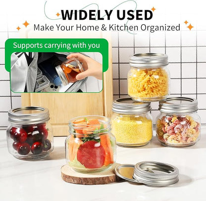 8 oz Mason jars，small glass jars with lids，Canning Jars with Airtight Metal Covers for Jam, Honey, Spices,Candle， Wedding Favors, Food Storage & DIY Crafts (4 pack)