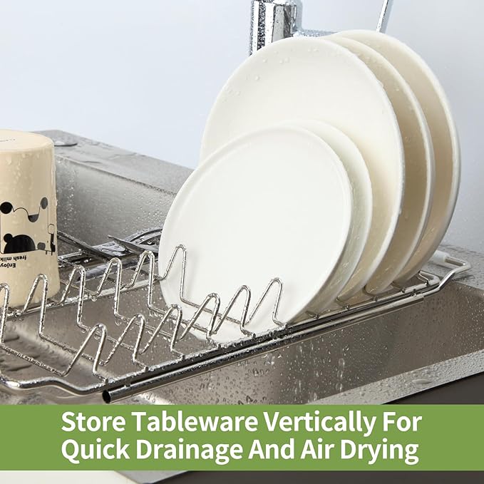 PapakeNook Space Saving Dish Drying Rack Small - Expandable Telescopic Over The Sink Drying Rack,304 Stainless Steel Dishrack for 13.58" - 21.65" Sinks.(Large)