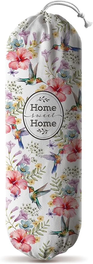 Hglian Hummingbird and Flower Plastic Bag Holder Storage Organizer Keeper Dispenser for Kitchen Extra Large