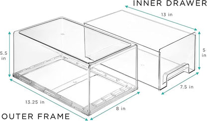 Sorbus Large Clear Storage Drawers (2 Pack) – Stackable Pull-Out Storage Bins with Handles, Slide Out Organizer Drawers for Pantry, Fridge, Kitchen – Stackable Acrylic Storage Bins