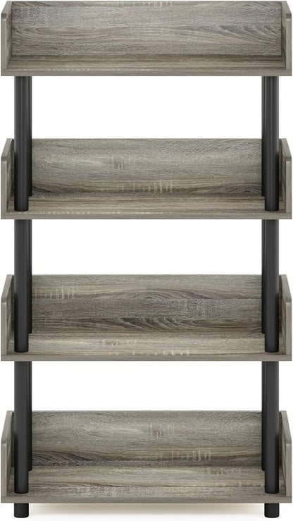 Furinno TURN-N-TUBE 4-Tier Display Shelf, Storage Shelves, Book Shelf, Open Shelves with Rounded Corner Top Edges, for Organization and Storage, Living Room, Home Office, French Oak