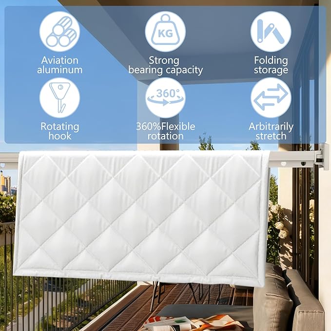 Clothes Drying Rack, Upgrade 3-Fold Wall Mounted Drying Rack Clothing, Laundry Space Saver Retractable Collapsible for Indoor Outdoor Balcony,Laundry,Bathroom, White