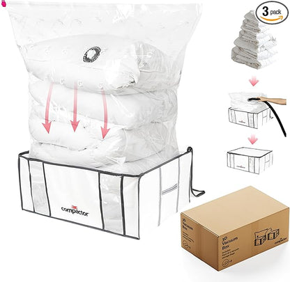 Compactor Pack of 3 XXL, Vacuum Storage Bags, Vacuum Seal Bags for Clothing with Semi-Rigid Box,Compression Cubes for Comforters & Blankets