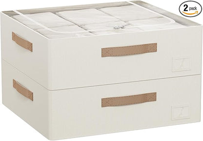 CYhom Underbed Storage Bins With Metal Frame, 10" High Under Bed Storage Containers, Large Capacity Under Bed Organizer Boxes (Beige, 23.6” L x 19.7” W x 10” H)