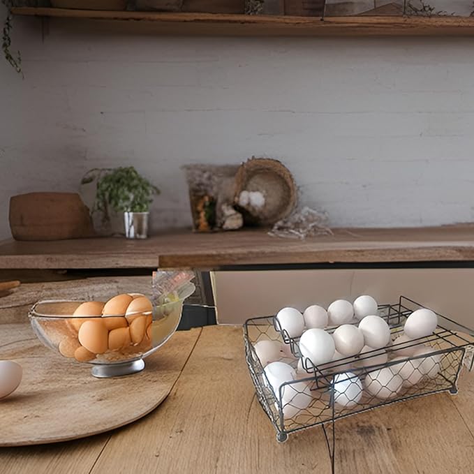 TAIANLE. Wire Egg Basket For Gathering Fresh Eggs with Rolling Tray 2 Tier, Farmhouse Metal Egg Holder Container Countertop, Rustic Display Tray