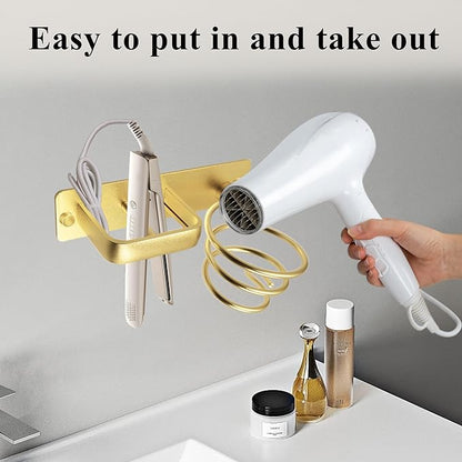 OlBuWa Hairdryer Holder Spiral Shelf Bracket Stand Hanger Organizer Blow Storage with Cable Tidy Rack for Bathroom Gold