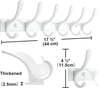 SKOLOO Heavy Duty Wall Mounted Coat Rack - 6 Hooks, Stainless Steel, Sturdy Coat Hooks for Hanging Clothes, Jacket, Hat, White