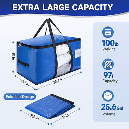 8 Heavy-Duty Moving Bags - Zinc alloy zippers, sturdy handles, durable, made of PE plastic - perfect for easy moving, dorm room, and home organization needs.